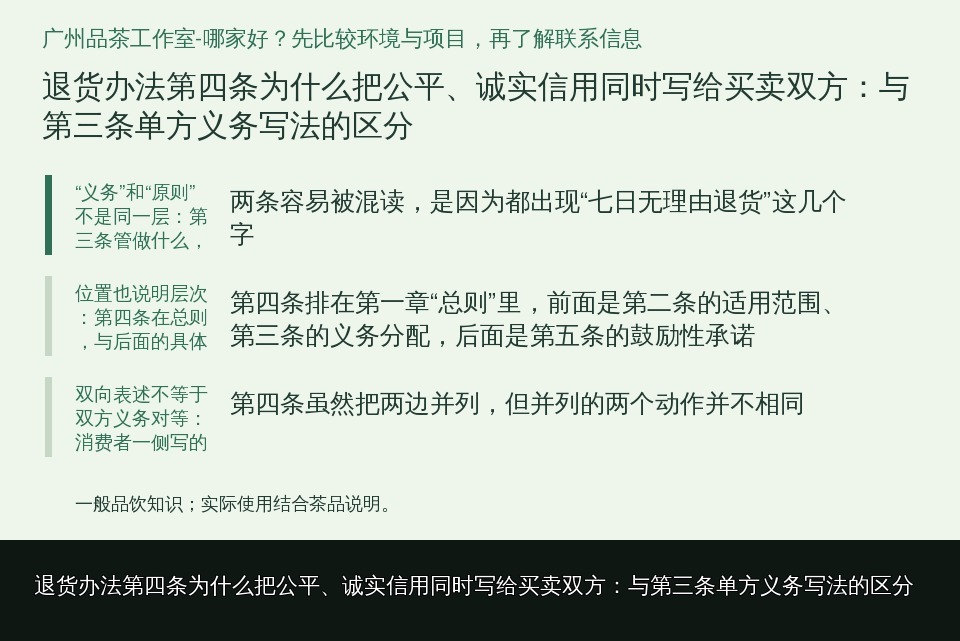 退货办法第四条为什么把公平、诚实信用同时写给买卖双方：与第三条单方义务写法的区分的知识要点示意图